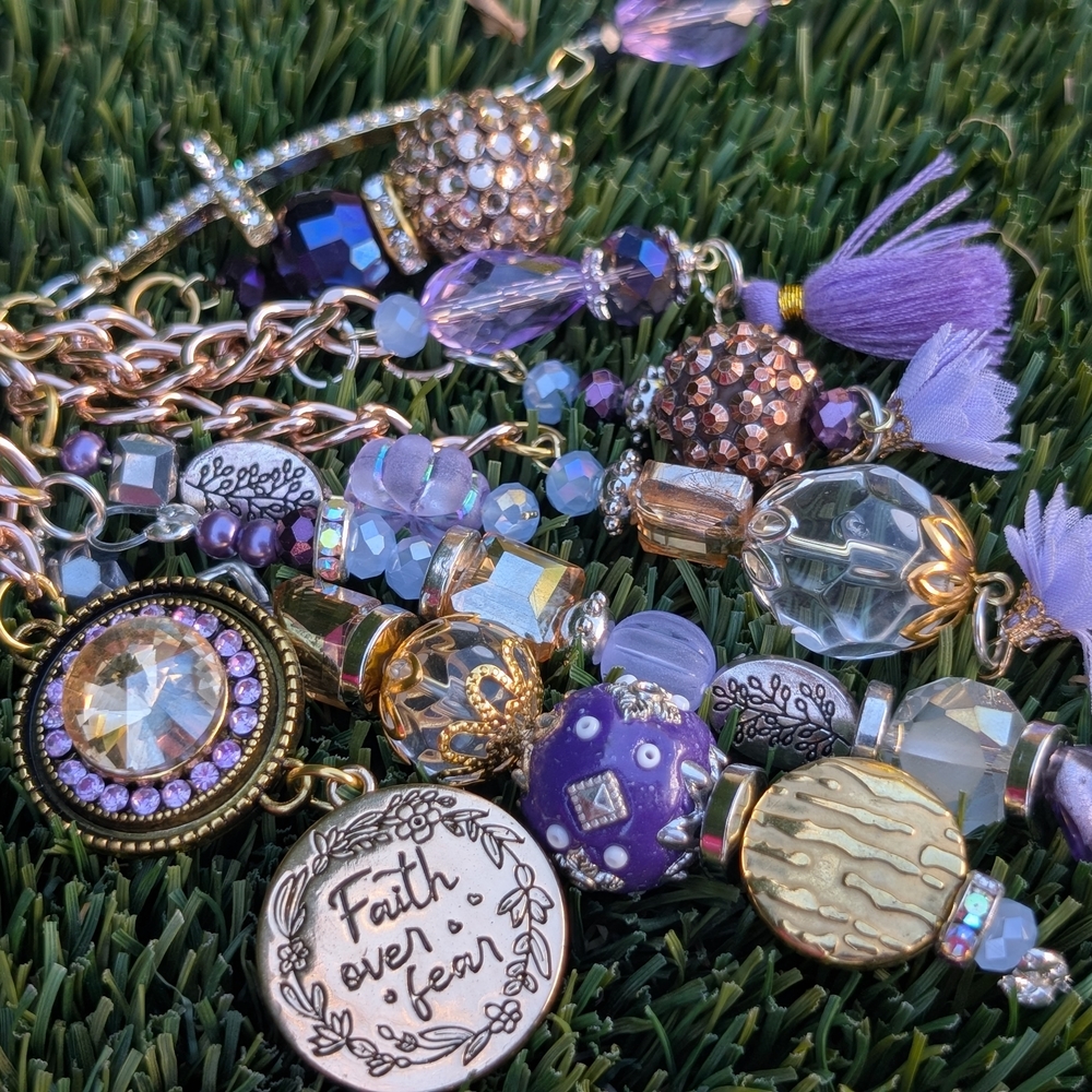 Custom Handbag Purse Charm Keychain Key Fob Crystal Glass Faith Jesus Cross